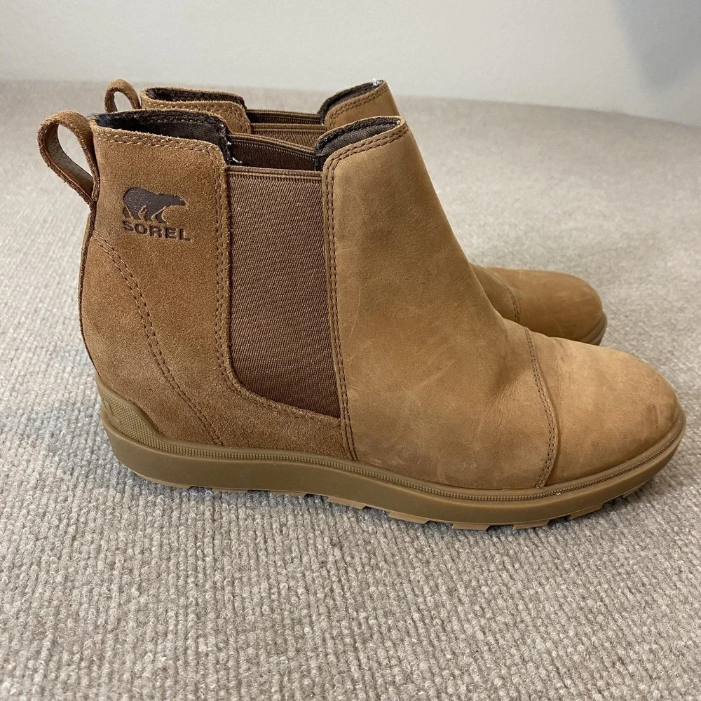 Sorel‎ Chelsea Boots Womens Size 9.5 Brown Nubuck Ankle Wedge Pull On NL5020-243